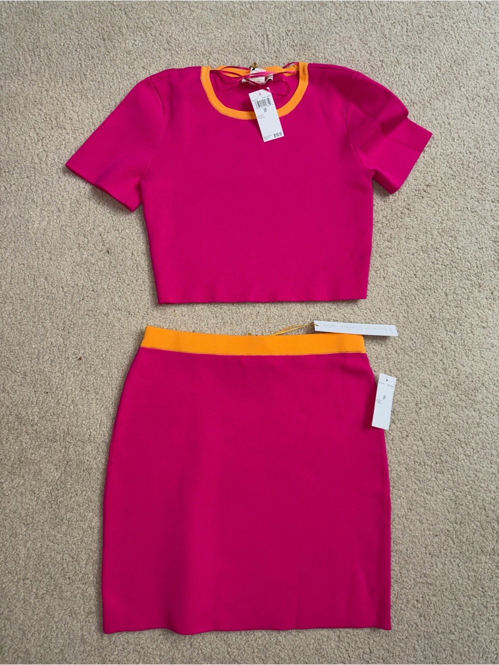 House of Harlow 1960 Pink & Orange Knit Crop Top Mini Skirt Set Small NWT